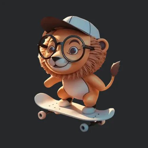 Skater Lion On Skateboard