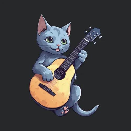 Cat Playing Music On Guitar