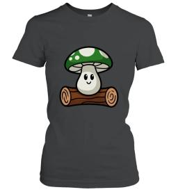 Cute Green Mushroom Sitting On Log