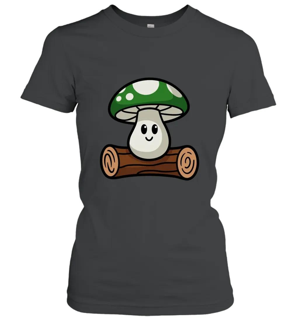 Cute Green Mushroom Sitting On Log