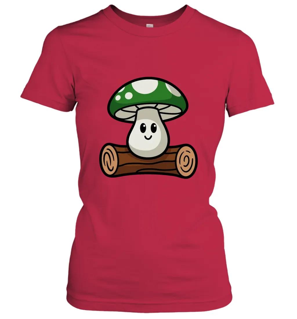 Cute Green Mushroom Sitting On Log