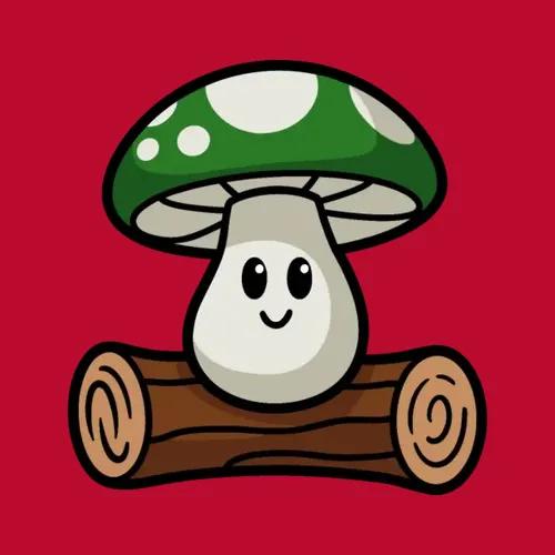 Cute Green Mushroom Sitting On Log