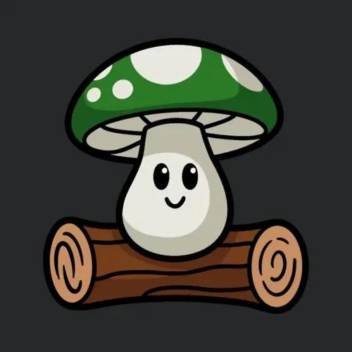 Cute Green Mushroom Sitting On Log