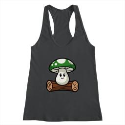 Cute Green Mushroom Sitting On Log