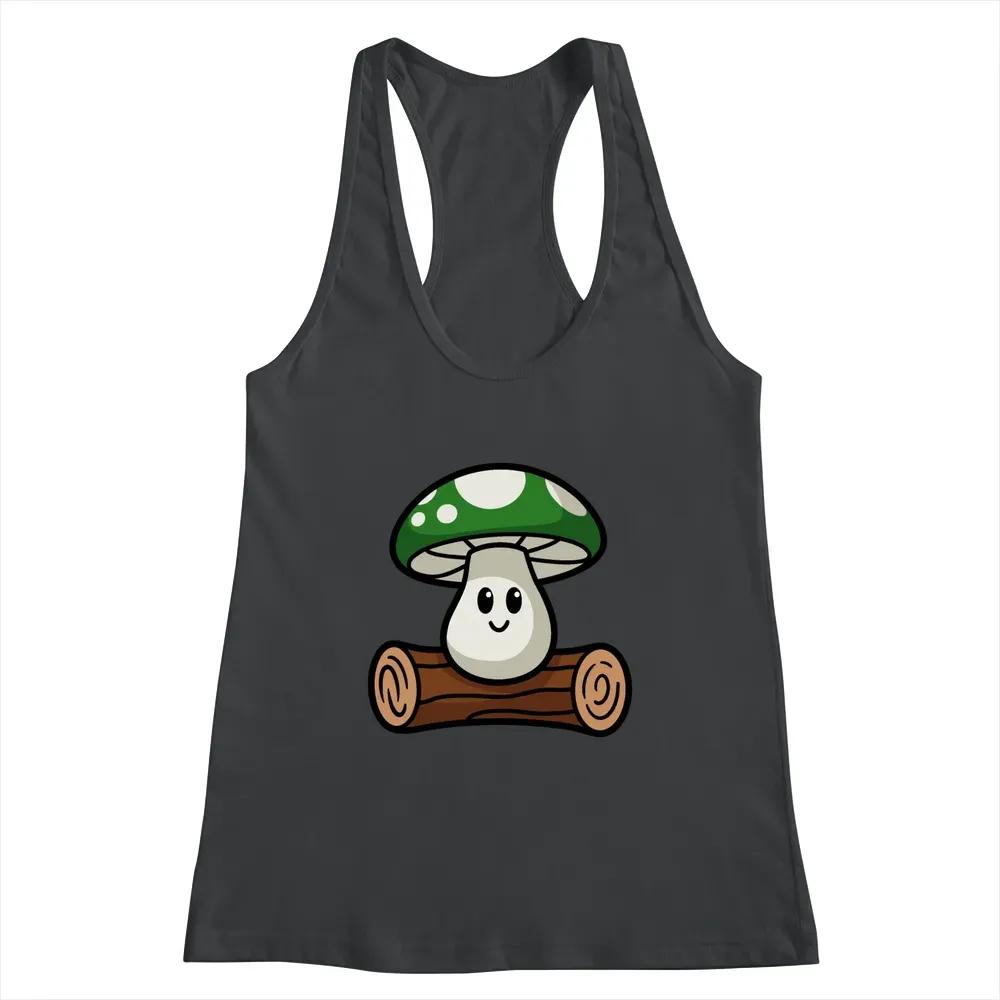 Cute Green Mushroom Sitting On Log